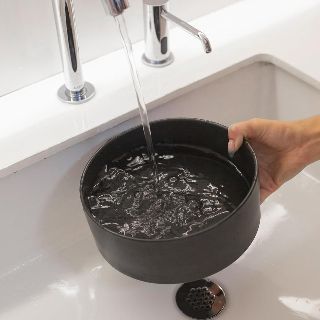 6'' Ceramic Raised Dog Bowl - 30Oz Dog Food & Water Bowl with Elevated Non-Slip Bamboo Stand  Dishwasher & Microwave Safe  Anti Vomiting Heavy Duty Pet Bowl for Small and Medium Dogs  Black