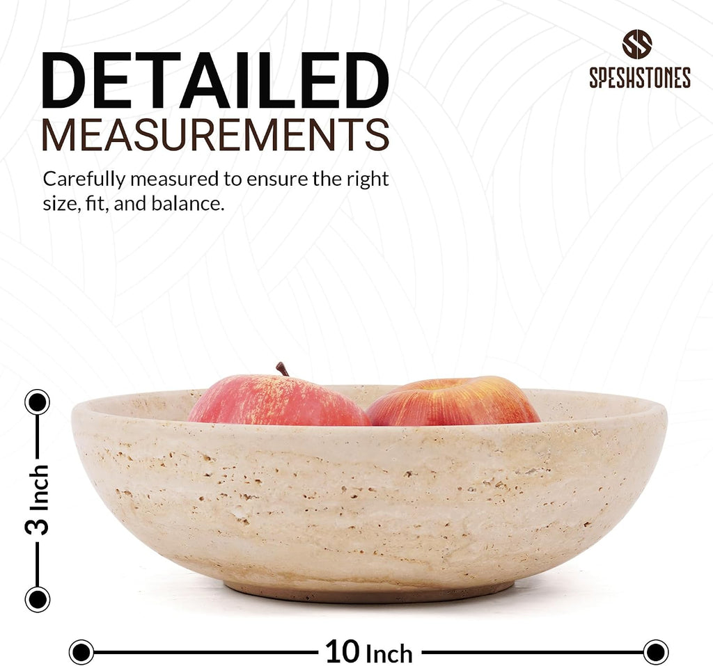 Marble Fruit Bowl for Kitchen Counter 10 Inch Handmade Travertine Gifts  Decorative Bowl for Home Decor  Candy Bowl  Serving Bowls for Dining Tables Centerpieces Decor